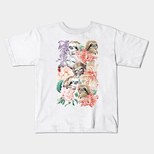 Because Sloths Watercolor Kids T-Shirt by huebucket